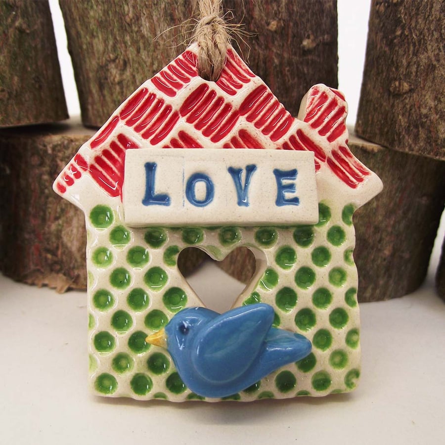 Tiny Ceramic house decoration Pottery Home with little bird