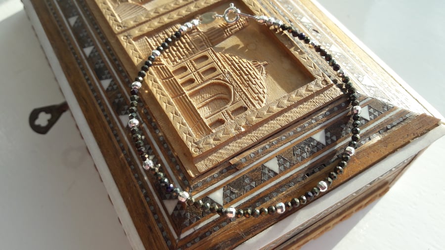 Gold Coated Black Spinel & Sterling Silver Bracelet With Your Choice of Charm