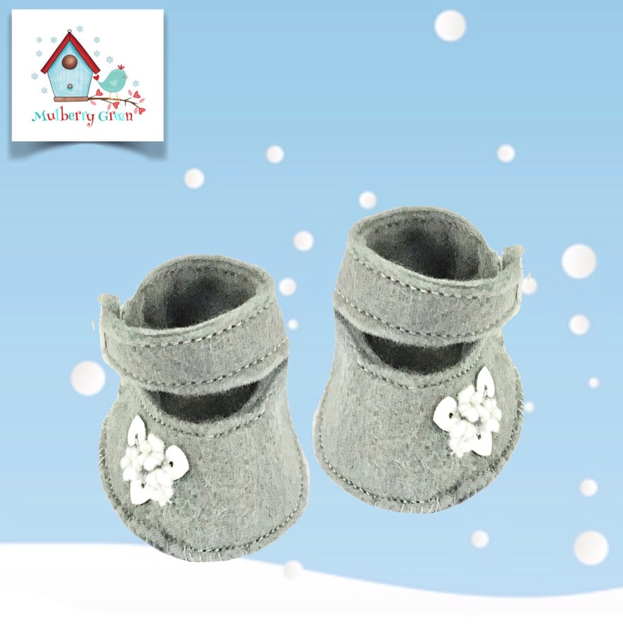 Reserved for Beverly - Embroidered Silver Grey Mary Jane Shoes