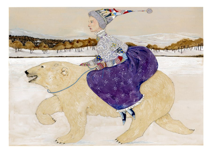 Snow Queen and Polar Bear A4 Giclee print Winter scene