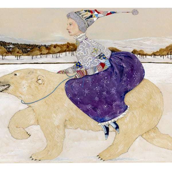 Snow Queen and Polar Bear A4 Giclee print Winter scene