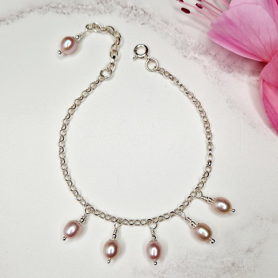 Rose Pearl Drop Bracelet
