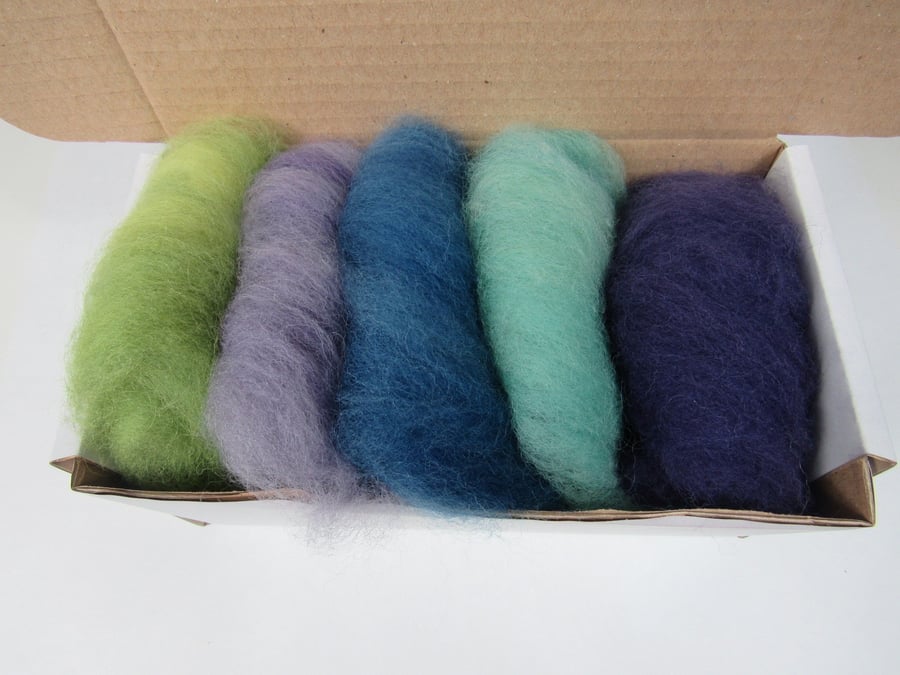 Natural Dye Mixed Aqua Shetland Wool Felting Pack