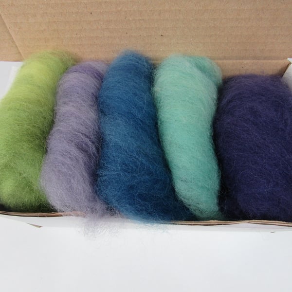 Natural Dye Mixed Aqua Shetland Wool Felting Pack