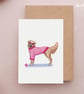 Happy Golden Retriever in Pink Sweater Greetings card - Birthday Dog Card