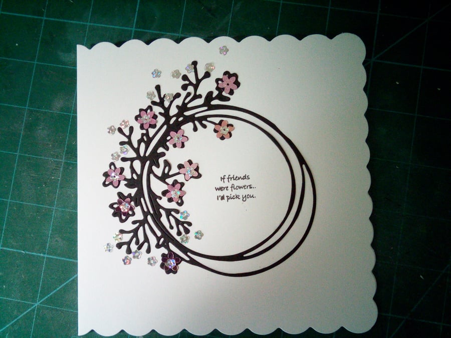 Friends birthday card with scalloped edging