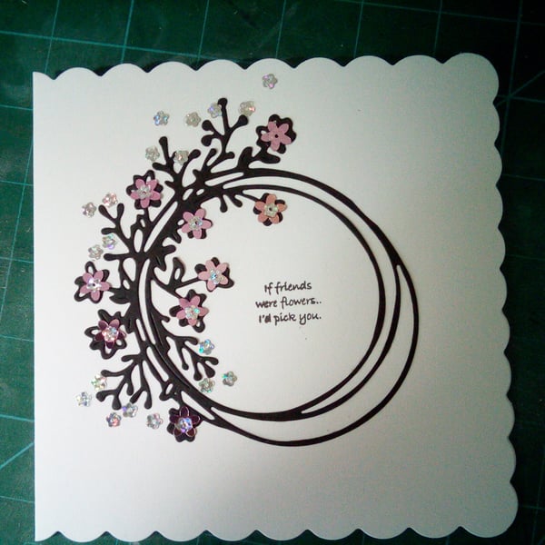 Friends birthday card with scalloped edging