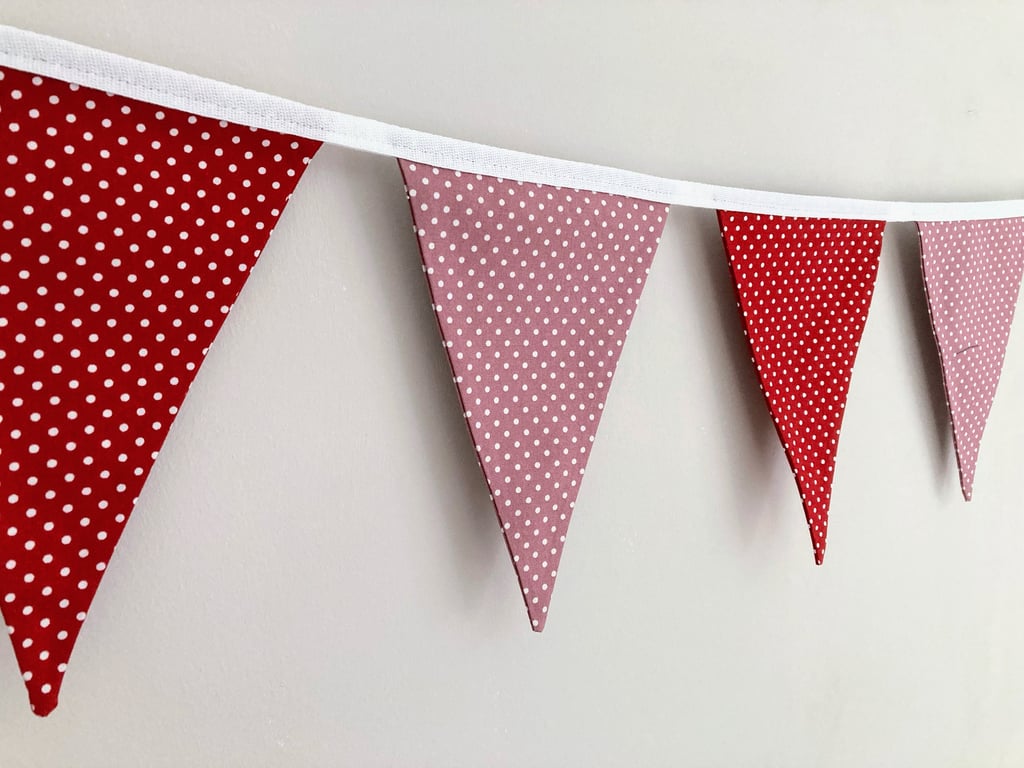 Red & Pink with white polka dot spots double sided fabric bunting.