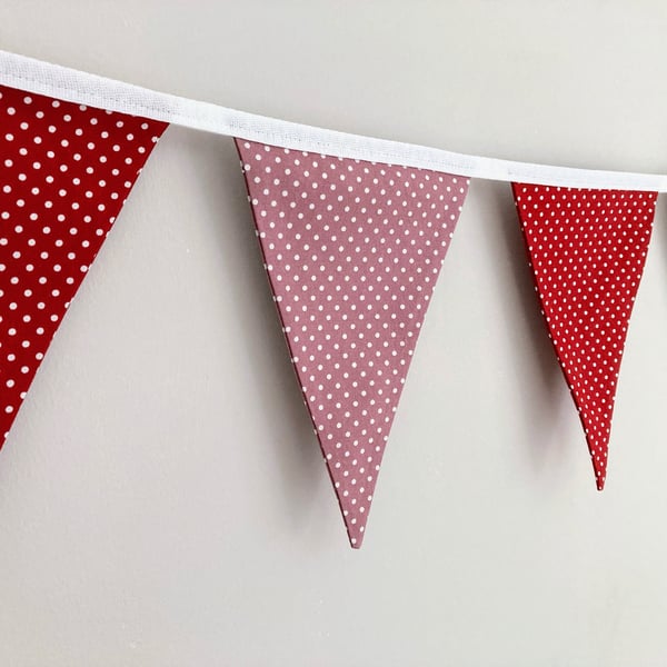 Red & Pink with white polka dot spots double sided fabric bunting.