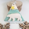 Ceramic polar bear decoration polar bear with a star TURQUOISE