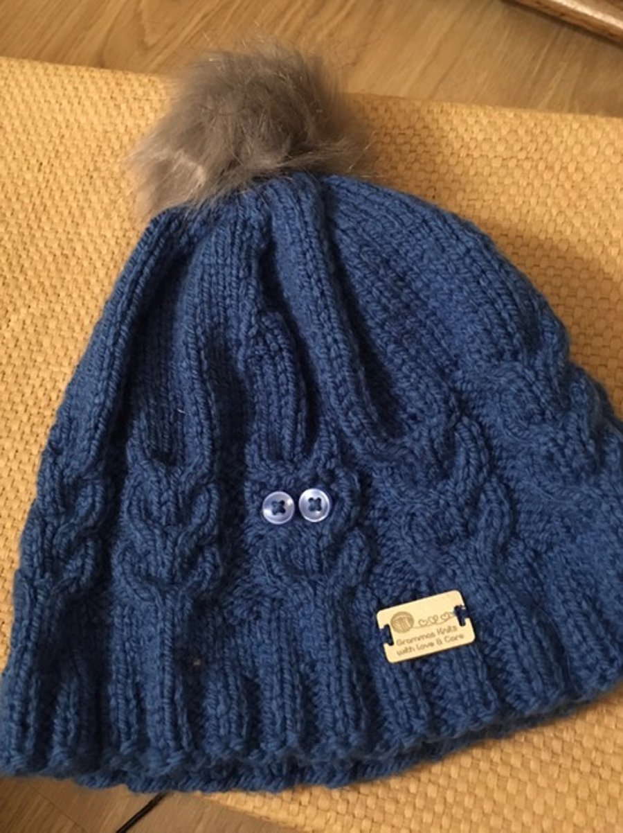 Owl Hat - 20"  - Cobalt blue