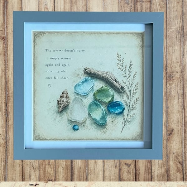 Seaside Curiosities Shadow Box – Handmade Coastal Wall Art. Sea Glass Art