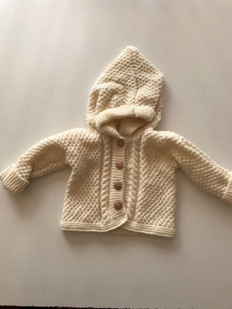 Pure wool textured baby jacket with hood
