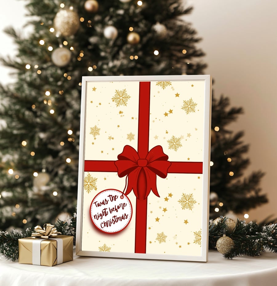 Festive Christmas Wall Art, Twas The Night Before Christmas, Christmas Art Print