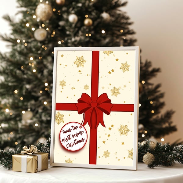 Festive Christmas Wall Art, Twas The Night Before Christmas, Christmas Art Print