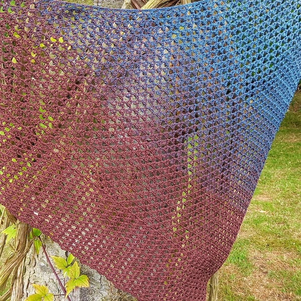 Handmade Ombre Crocheted Shawl, Gradient Yarn Wrap
