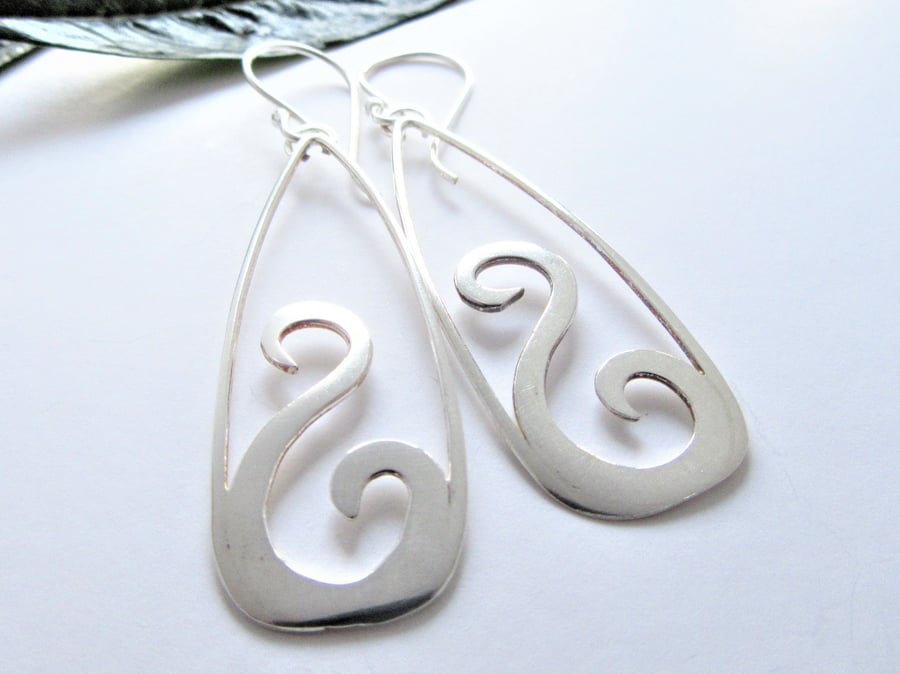 Long drop earrings - recycled sterling silver - celtic design