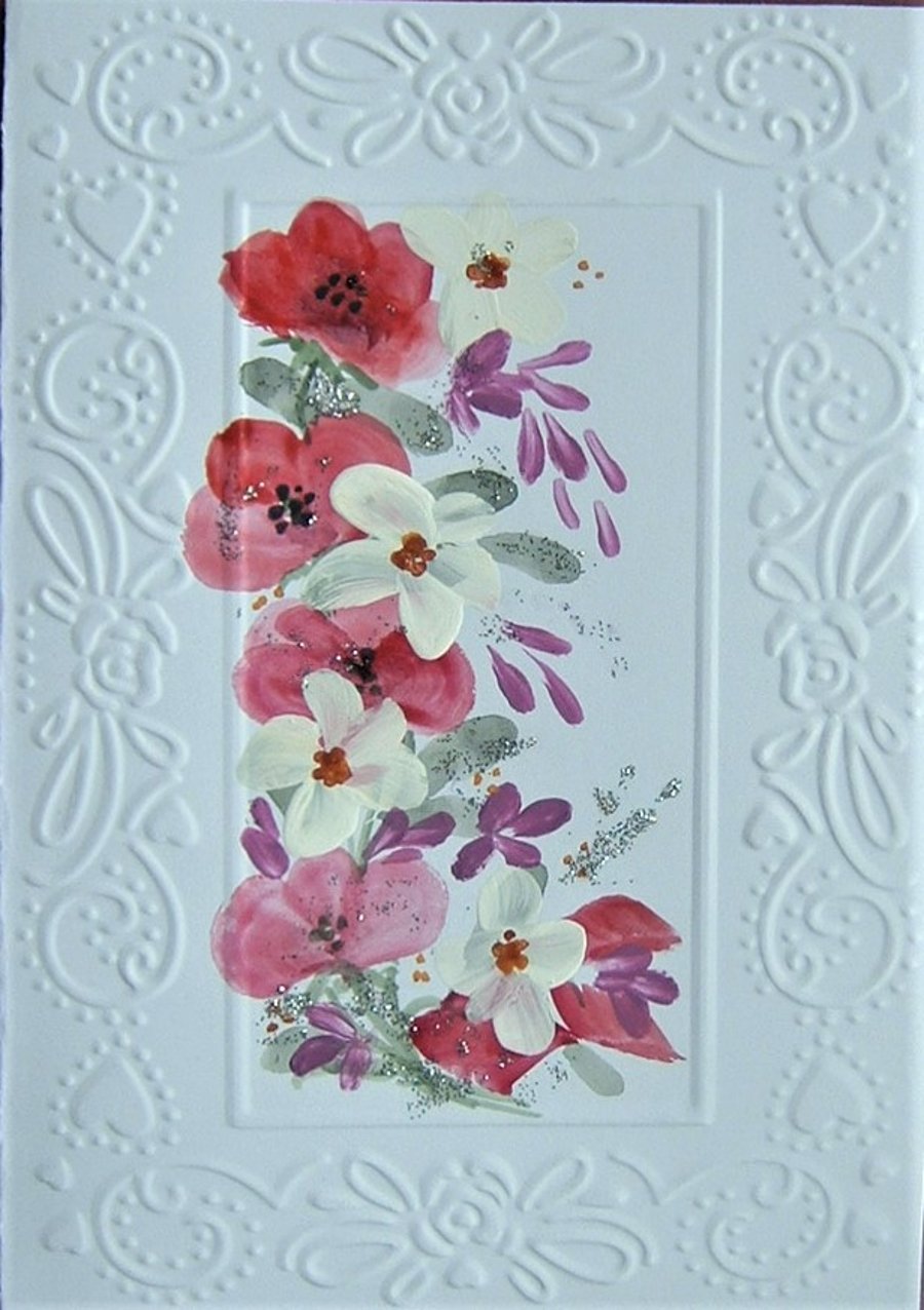 hand painted original floral greetings card ( ref F 529)