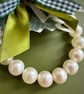 Farmhouse pearl wreath Christmas tree ornament gingham cottage hanging decor - Image 2