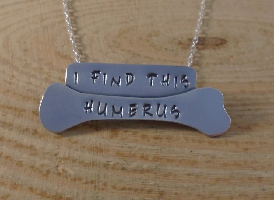 Sterling Silver 'I Find This Humerus' Bone Necklace