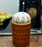 Hornsea Saffron seventies pot embroidered pincushion