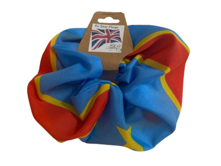 Congo Democratic Republic Flag Hair Scrunchie Scrunchies Accessory Band Elastic