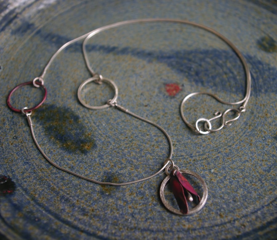 Sterling Silver and Copper Fuchsia  Pendant