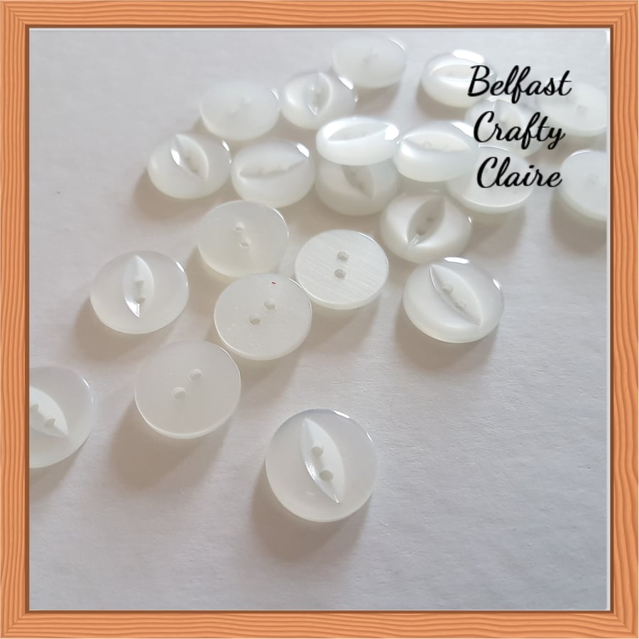 Fish Eye Style - Resin Buttons - WHITE - 4 Sizes Available