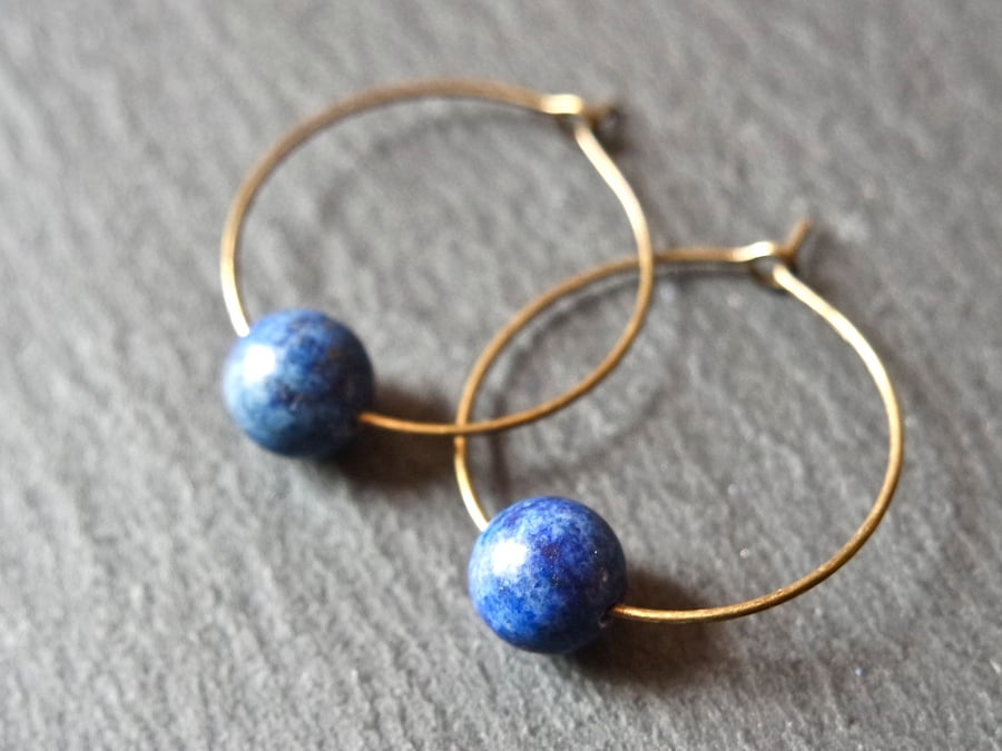 Bronze Plated Lapis Lazuli Hoops beige brown