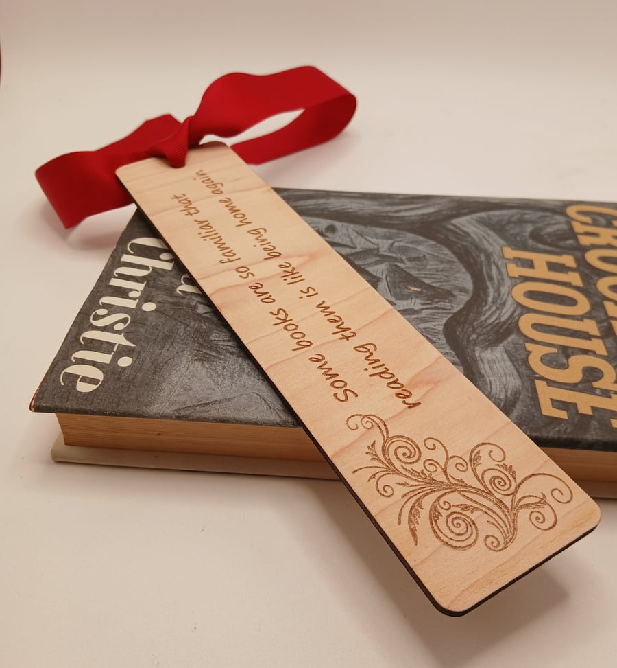 X 2 Maple Wood Bookmarks, Engraved, with attached ribbon.