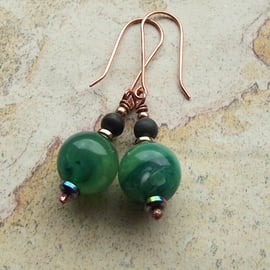 Green and copper earrings acrylic jasper haematite vintage 