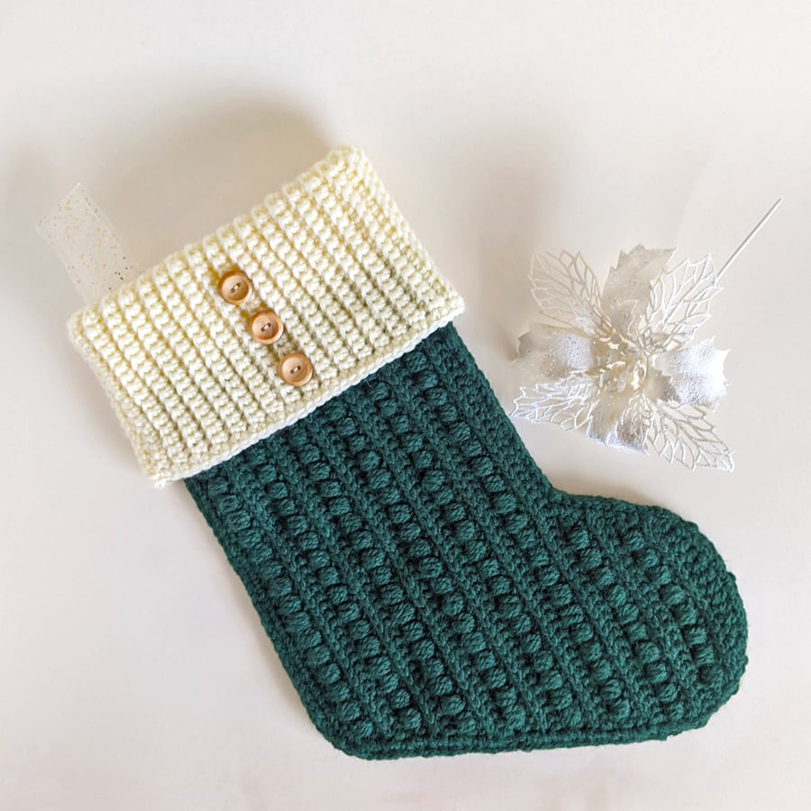 Christmas Stocking in Green and Cream