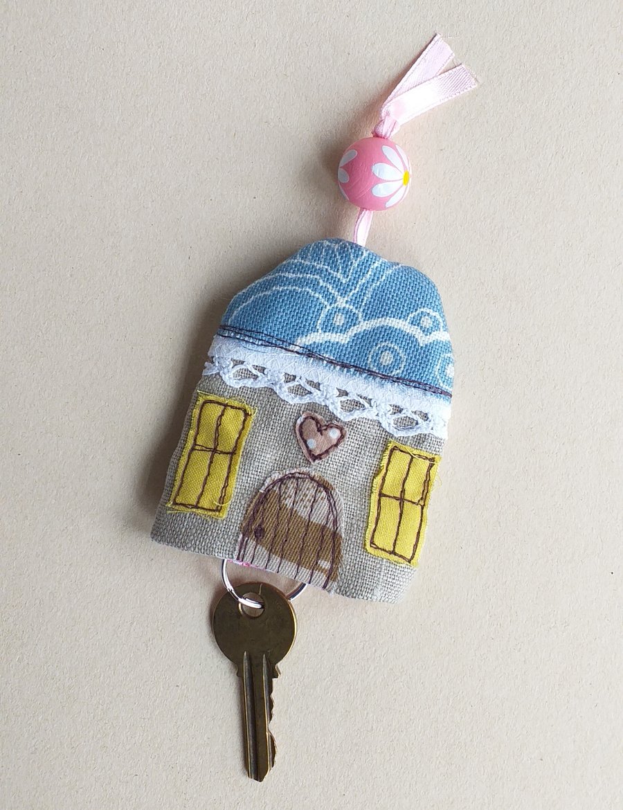 Keyring Pouch in the Shape of a House (Pink and Blue)