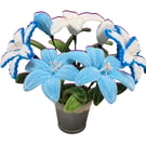Everlasting Blue Lily Pot - Handmade Chenille Stem Flower Bouquet