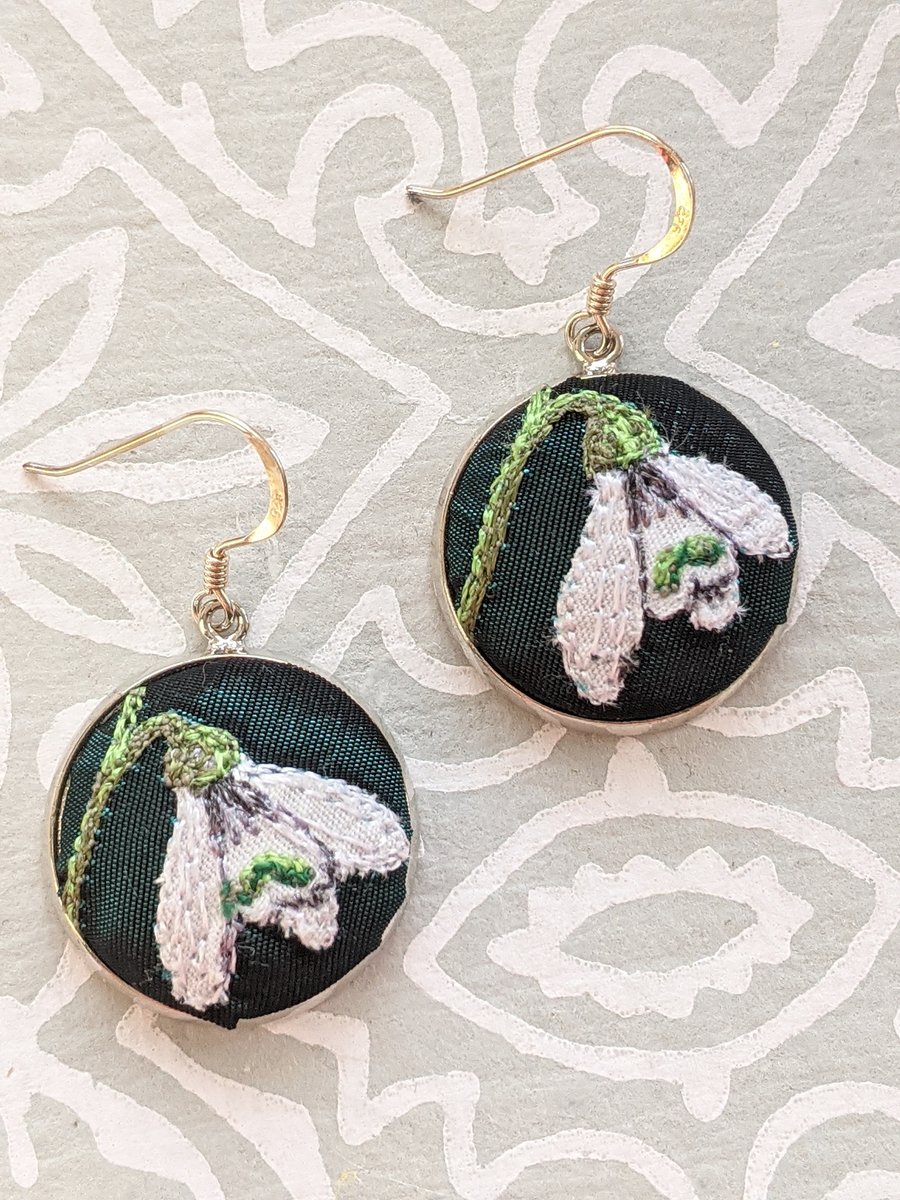 Snowdrop embroidered earrings