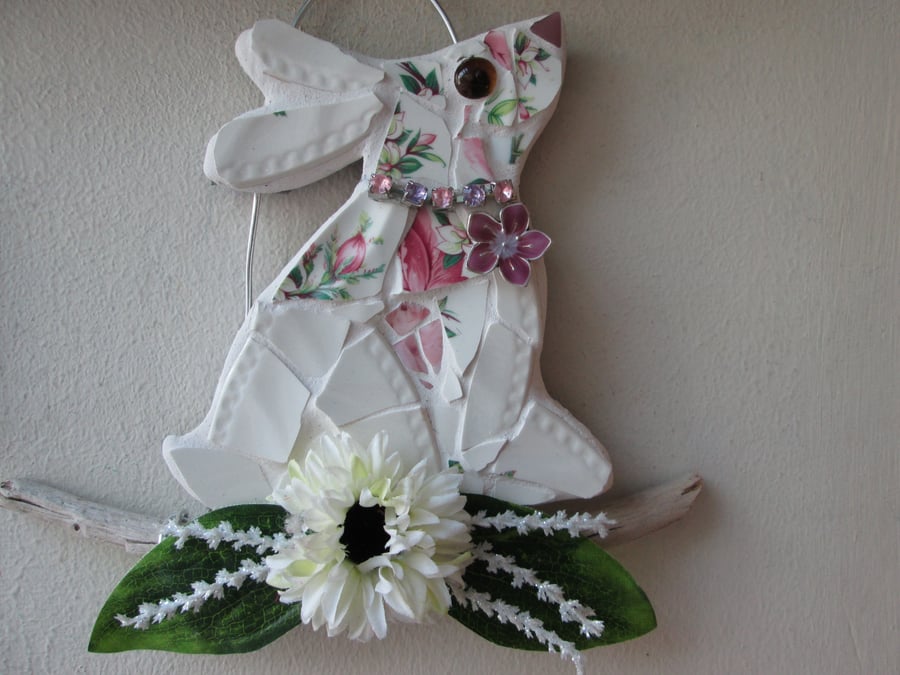 Mosaic Rabbit on a branch