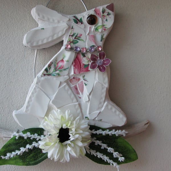 Mosaic Rabbit on a branch