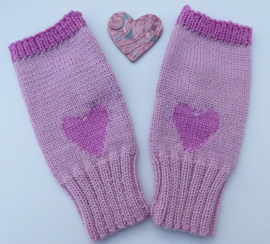 Pink Fingerless Gloves with Heart Design