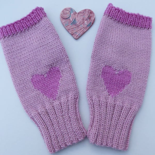 Pink Fingerless Gloves with Heart Design
