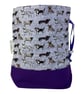 two at a time knitting bag with dogs, sock sack, drawstring divided pouch,  - Image 1