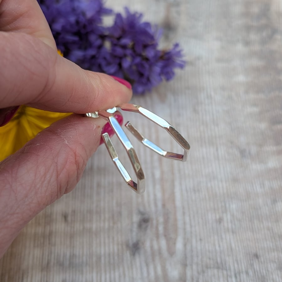 Sterling Silver Geometric Octagon Hoop Earrings - JBJ1021