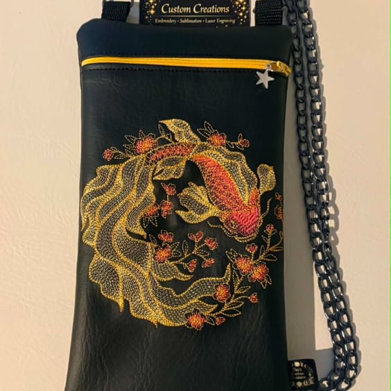 Graceful Koi – Embroidered Crossbody Bag