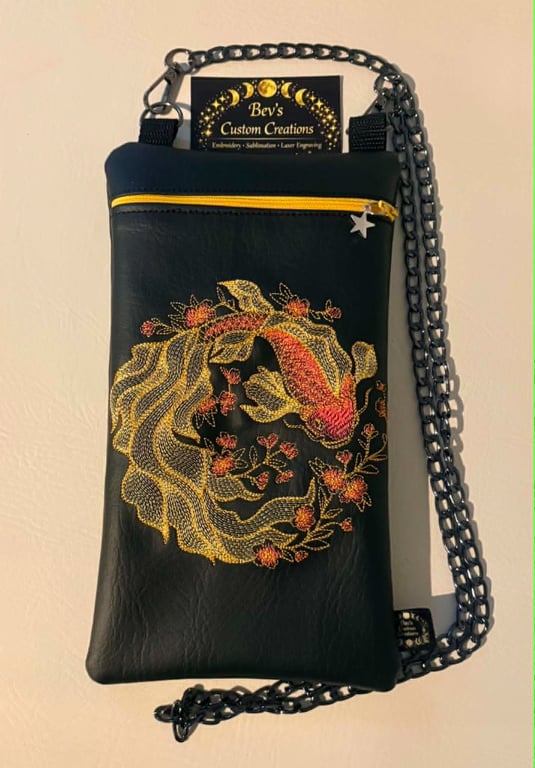 Graceful Koi – Embroidered Crossbody Bag