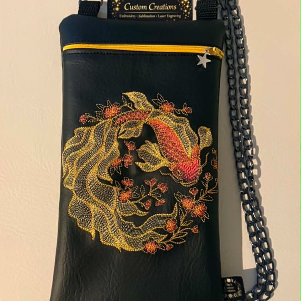 Graceful Koi – Embroidered Crossbody Bag