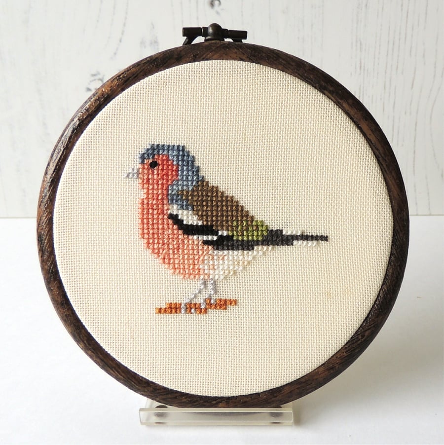 SECONDS SUNDAY chaffinch bird cross stitch hoop art - 4-inch10cm flexi hoop