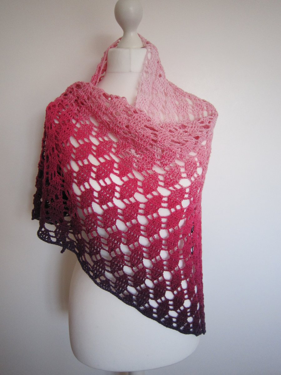 Pink Crochet Shawl, Lacy Shawl, Summer Shawl, Boho Festival Shawl