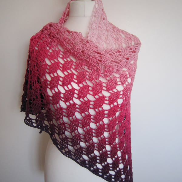 Pink Crochet Shawl, Lacy Shawl, Summer Shawl