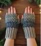 Handmade Crochet Finger-less Gloves Chunky Mix of Blue One Size New