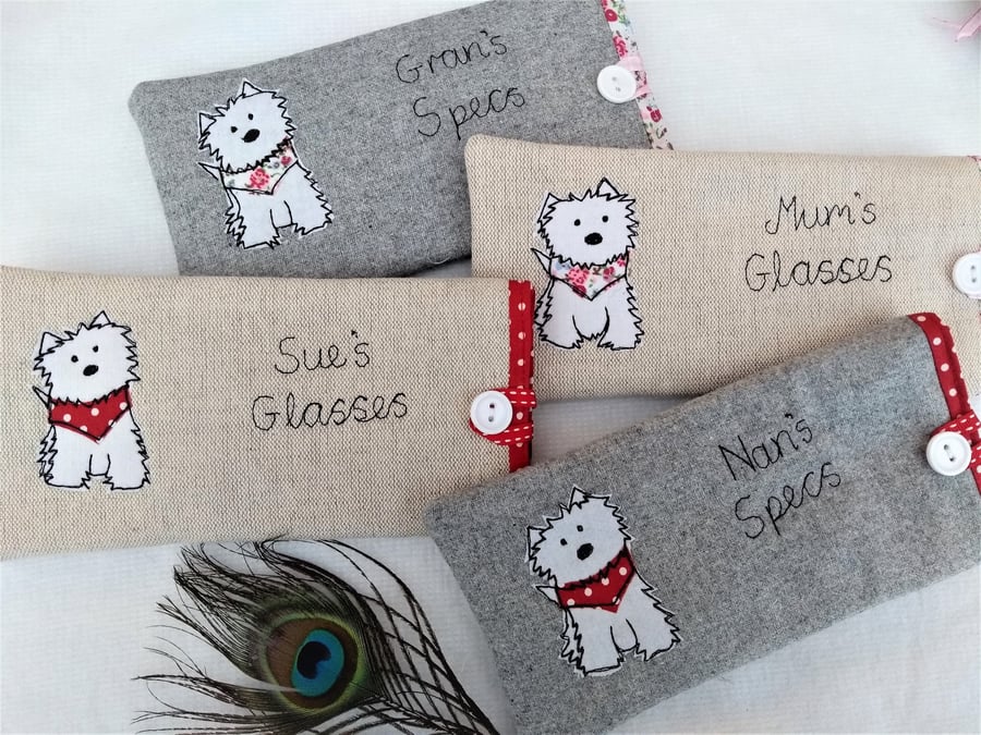 Personalised Westie Glasses Case with Custom Name - Dog lover gift