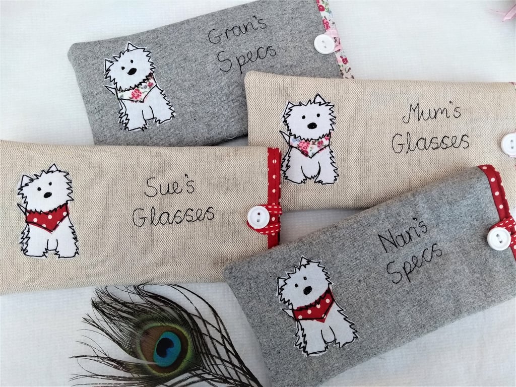 Personalised Westie Glasses Case with Custom Name - Dog lover gift